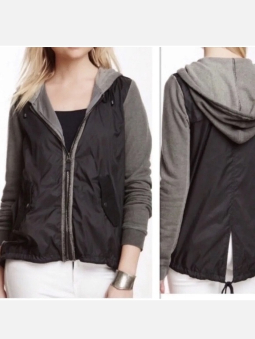 Free People Hooded Windbreaker Contrasting Grey Sweatshirt Style Sleeves